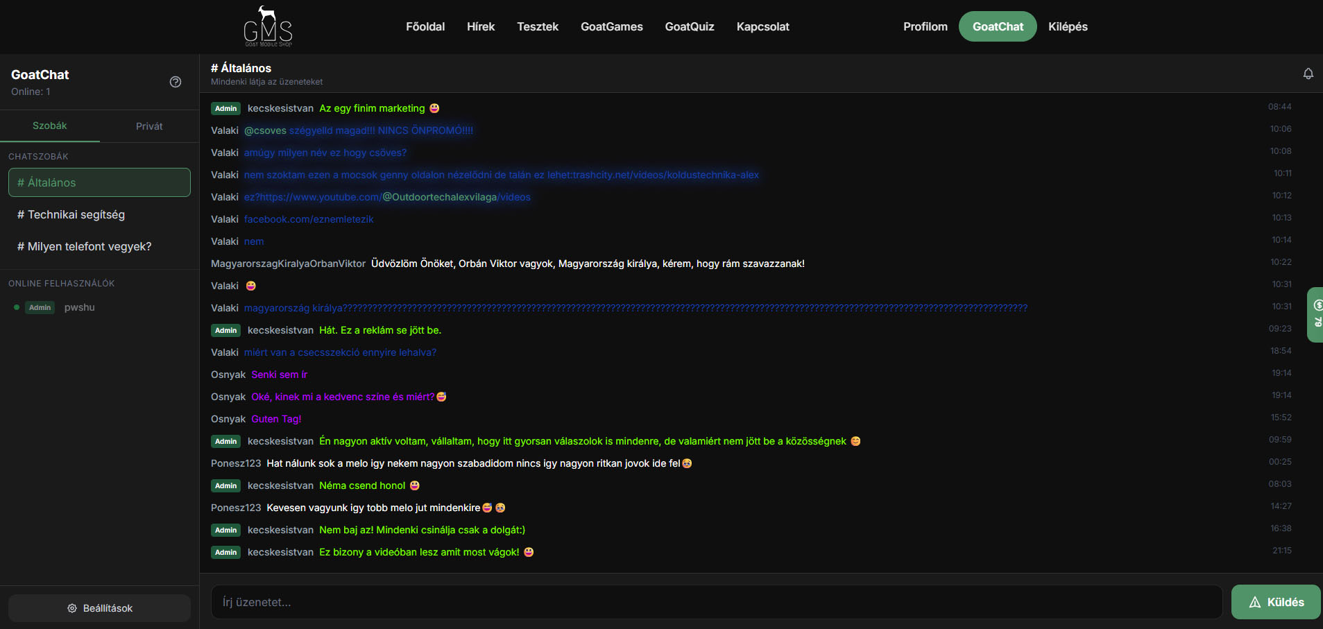 Chat funkció