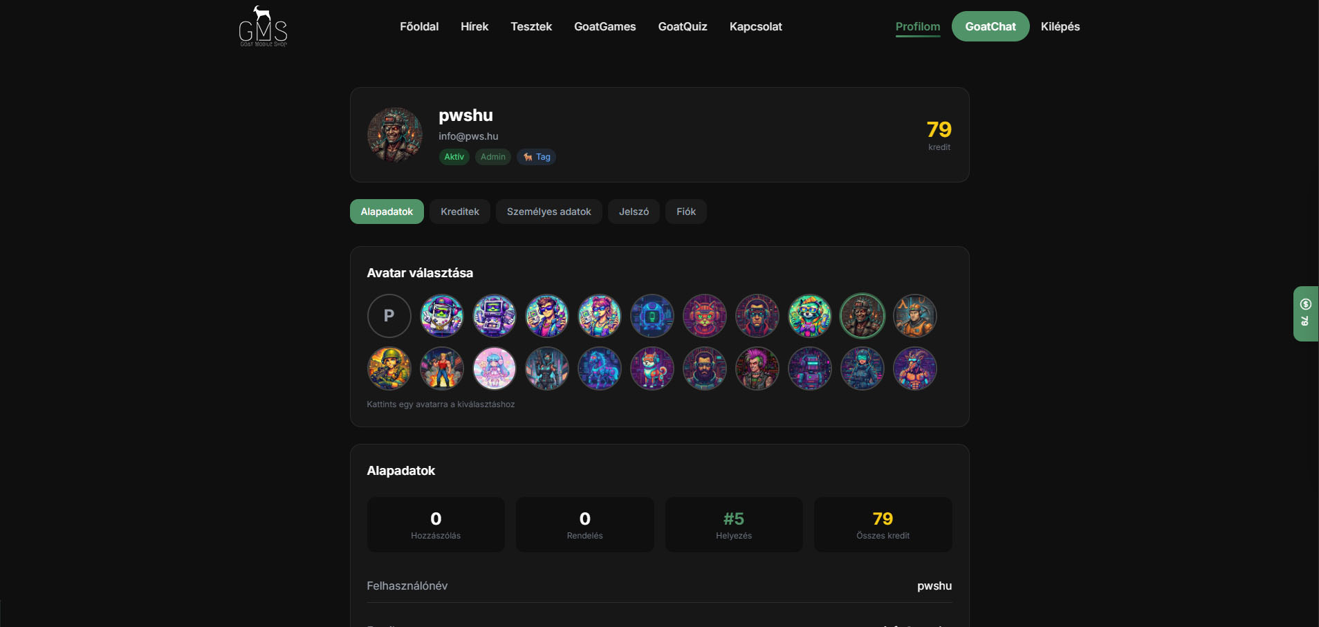 Felhasználói profil